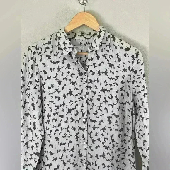 J Jill Love Linen Button Down Long Sleeve Gray Floral Shirt Women's Small Tall - Picture 4 of 11